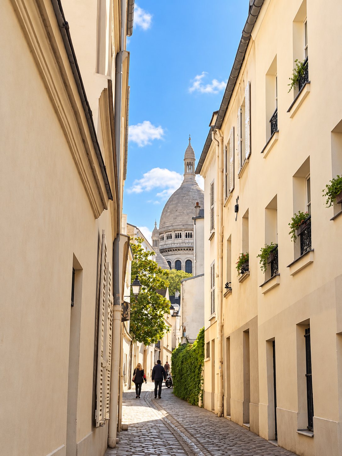 La rue Saint-Rustique et le dôme du Sacré-Cœur
